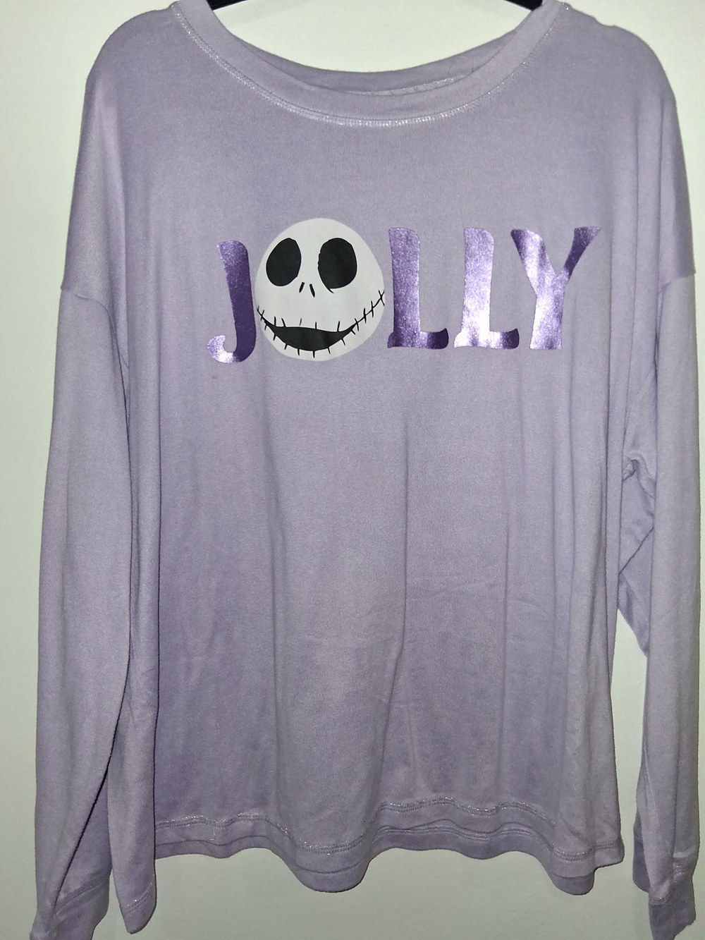 Disney Lavender Long-Sleeve Top with Metallic Purple "JOLLY" Graphic
